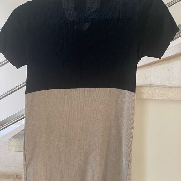 VINTAGE DOLCE & GABBANA BLACK & TAN KNIT SHORT SLEEVE TOP 44 EURO M/L - Picture 5 of 13